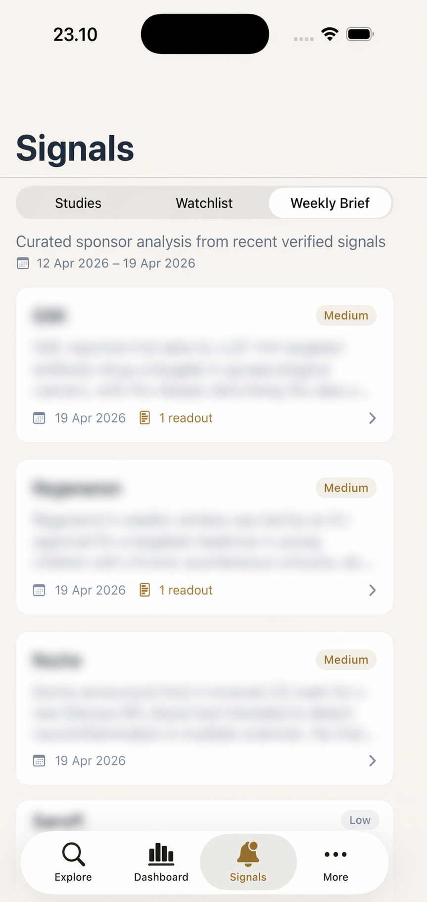 Weekly Brief — curated structured summaries